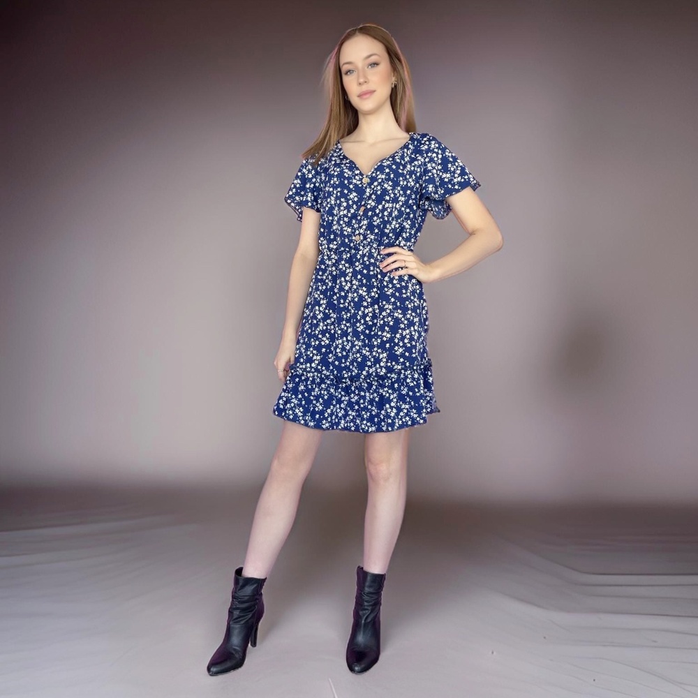 NEW Dresses blue floral dress sun dress summer fall dresses ruffles